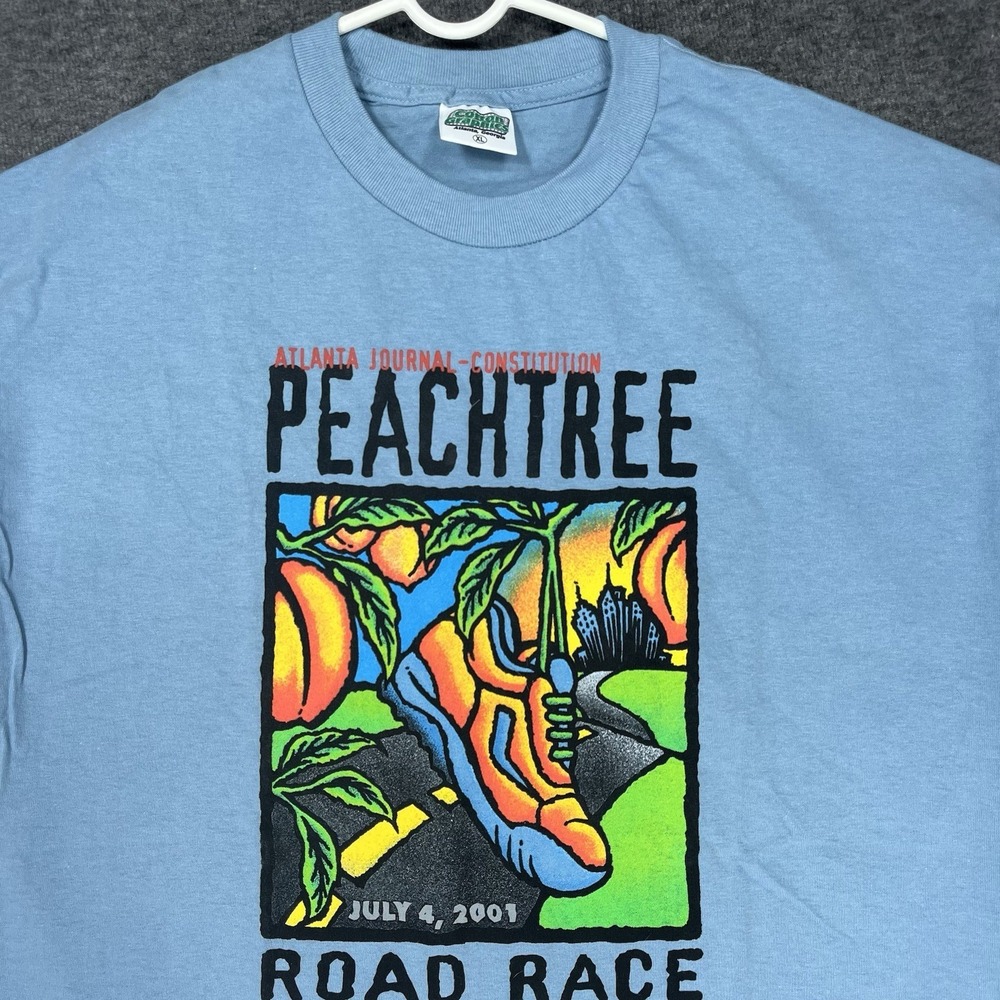 Vintage 2001 Peachtree Road Race Shirt Mens XL Blue Atlanta Running Club Y2K‎